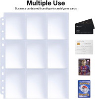 HERKKA Trading Card Sleeve Pages, 100 Pack 9 Pocket Album Pages 11 Holes Fit 3 Ring Binder