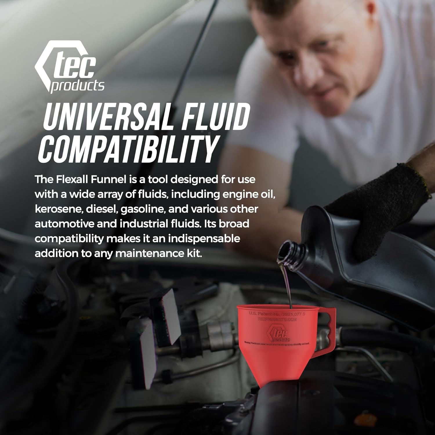 FlexAll Funnel - Long Flexible Funnel with Hose for Automotive Use - Durable Nitrile Rubber - Ideal for Car Oil Change, Transmission Fluid, Diesel, Fuel, Gas & More - Made in USA Red Small