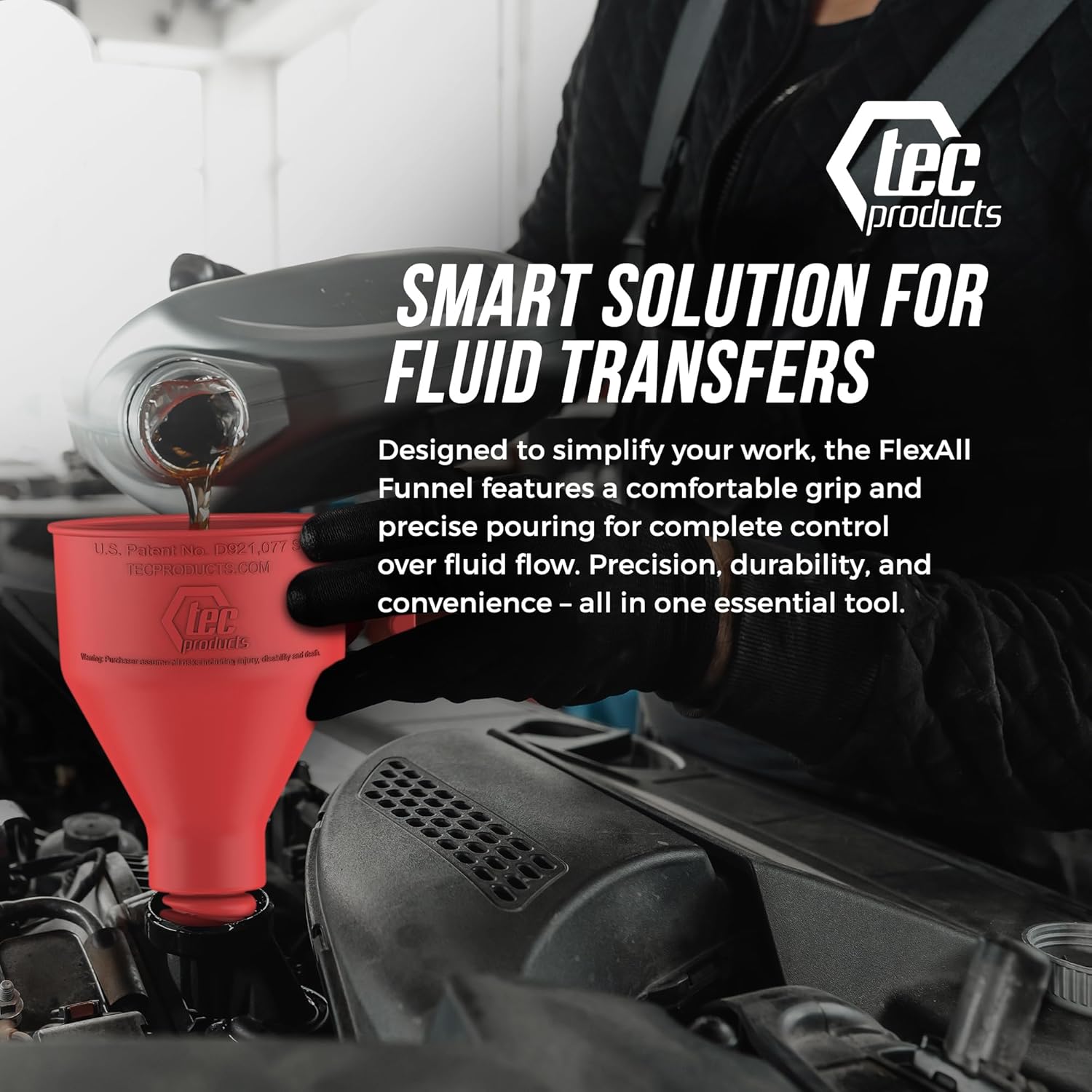 FlexAll Funnel - Long Flexible Funnel with Hose for Automotive Use - Durable Nitrile Rubber - Ideal for Car Oil Change, Transmission Fluid, Diesel, Fuel, Gas & More - Made in USA Red Small