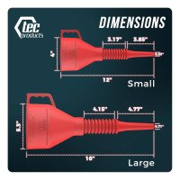 TEC Products FlexAll Long Flexible Funnels - Automotive Oil Funnel with Hose, Durable Nitrile Rubber for Oil Change, Transmission Funnel Fluid, Diesel, Fuel, Gas - Made in USA - Red (12 x 4 Inches) Red Small