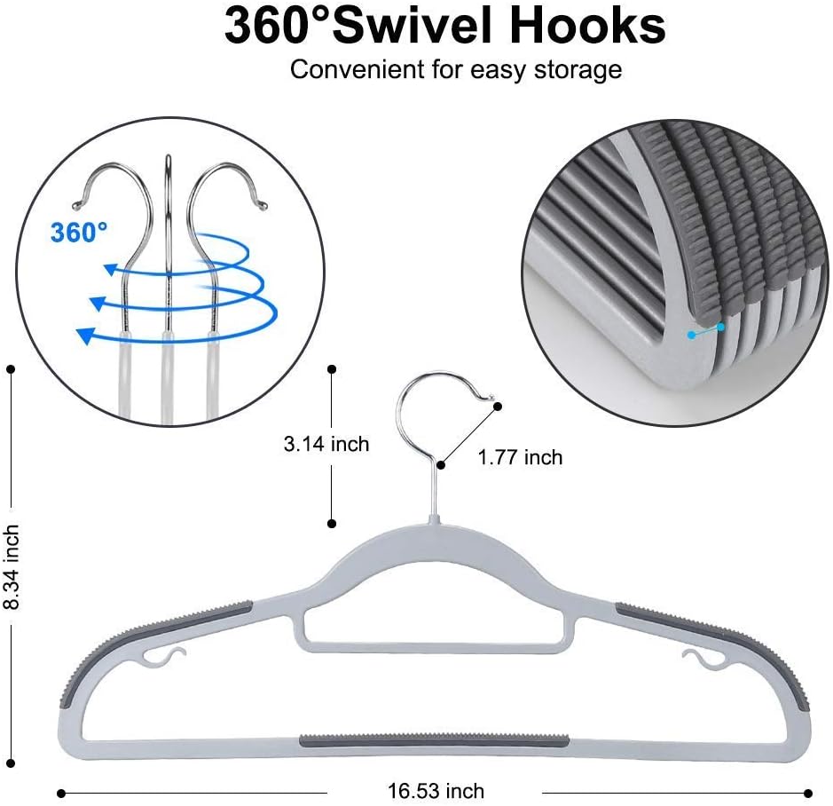 Plastic Hangers 50 Pack Heavy Duty Dry Wet Clothes Hangers with Non-Slip Pads Space Saving 0.2