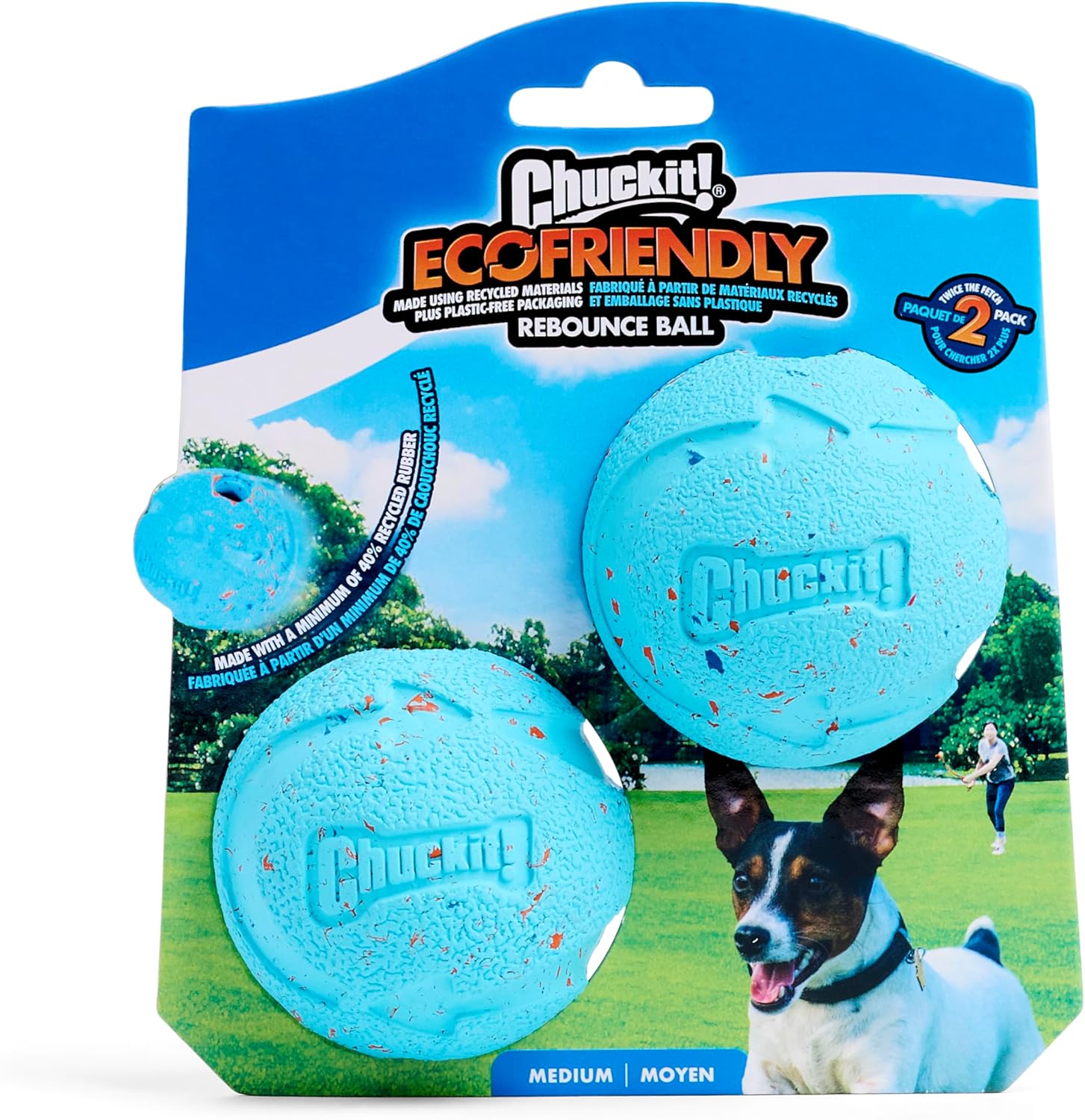 Chuckit! Rebounce Ball Dog Toy - Bouncy Fetch Balls for Dogs 20-60 lbs - Made from Durable Rubber - Outdoor Pet Toys - Size Medium - 2.5-inch Diameter - Pack of 2 - Blue