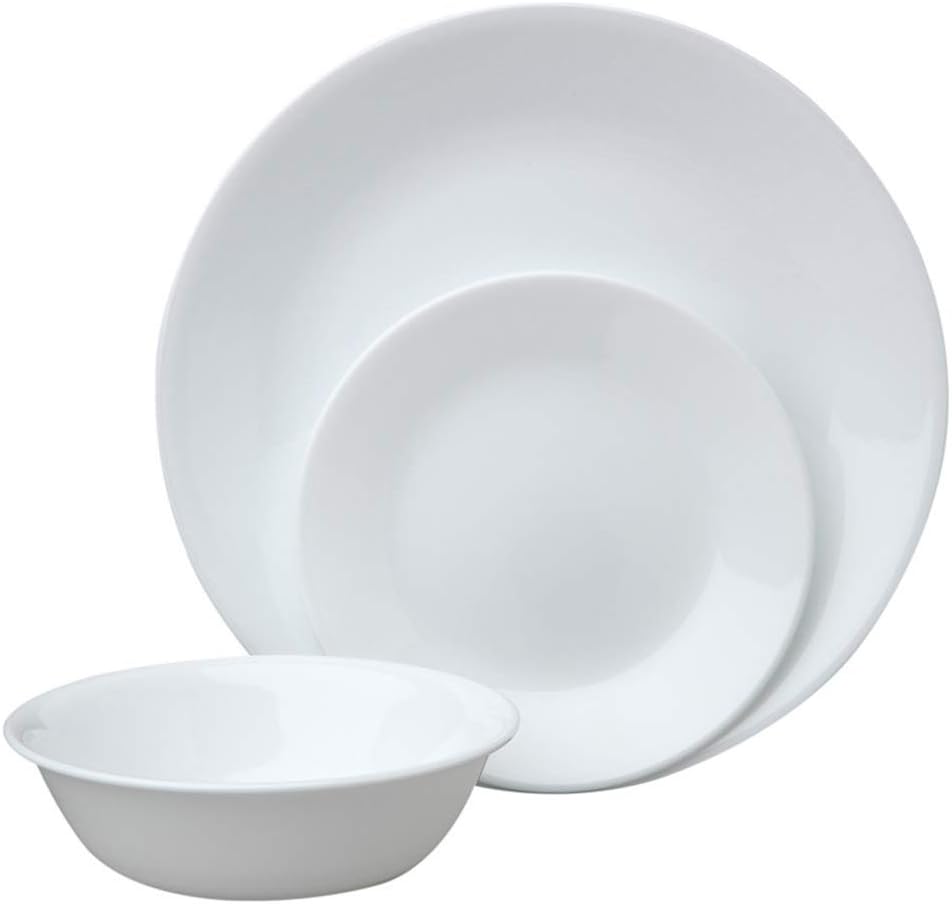 Corelle Livingware 18-Piece Dinnerware Set, Winter Frost White, Service for 6 (1088609)