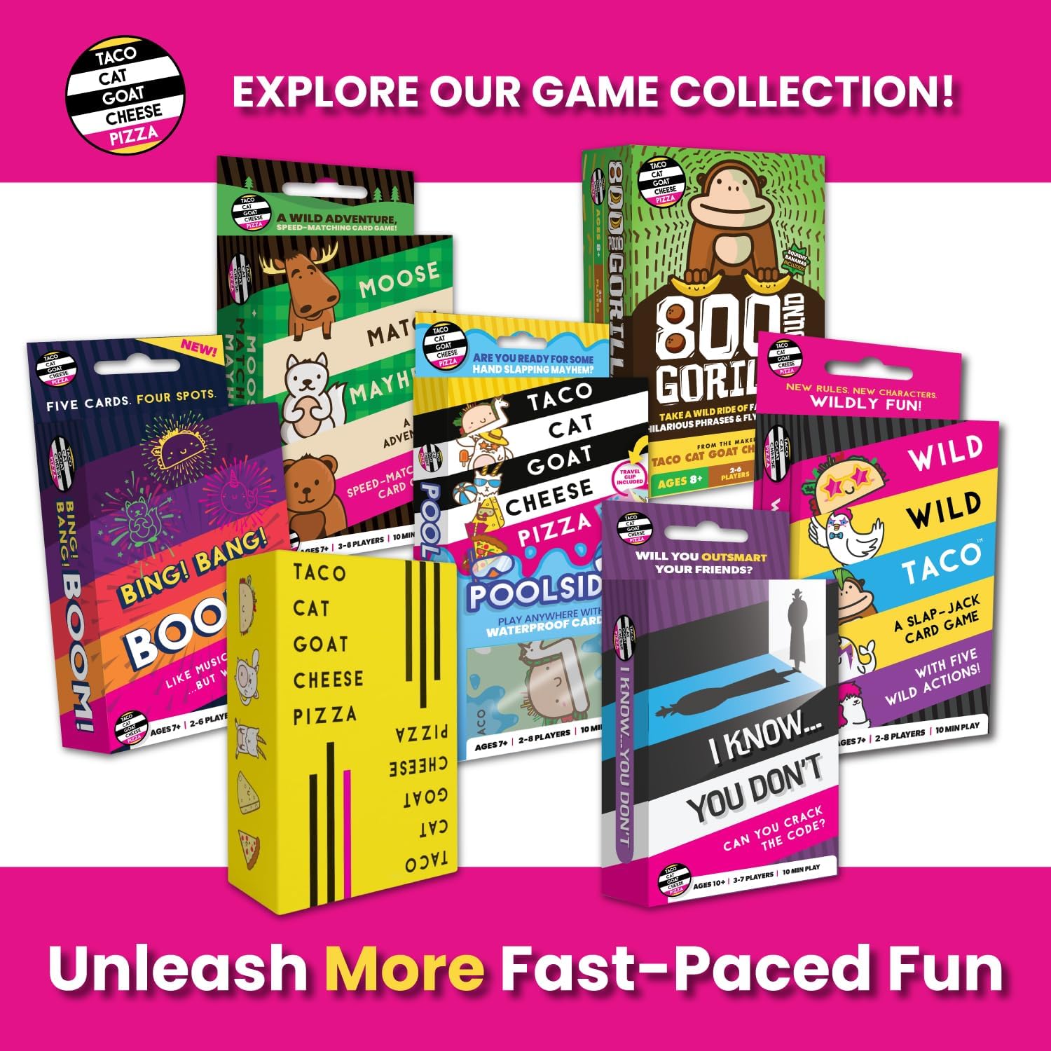 Taco Cat Goat Cheese Pizza Card Game – Wildly Entertaining & Easy To Learn - Great for Adults, Teens, Kids and Families - Card Games and Board Games for Family Game Night - 10 Min, Age 7+, 2-8 Players Original
