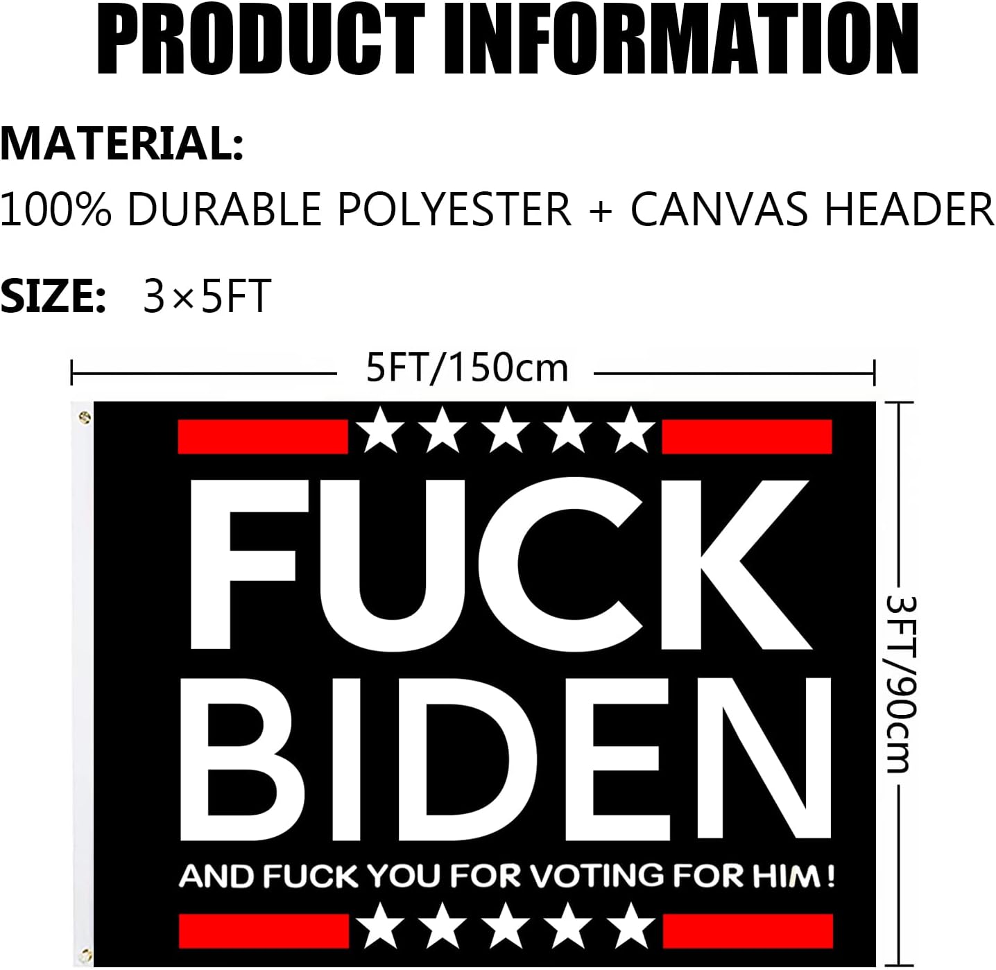 F Biden Flag 3x5 Outdoor Indoor- FK Biden Flag 3x5-Double Stitched-Polyester with Brass Grommets…