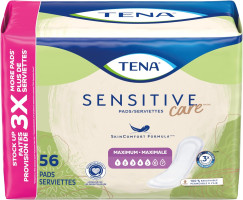 TENA Sensitive Care Maximum Absorbency Incontinence/Bladder Control Pad for Women, Regular Length, 56 Count Regular 56