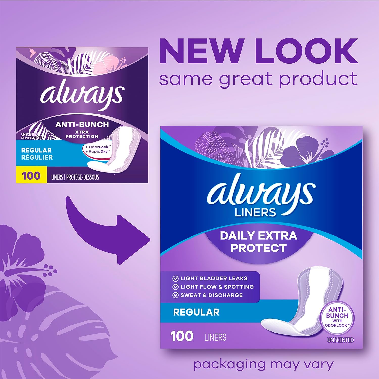 Always Daily Extra Protect Liners, Extra Long Length, Unscented Panty Liners, 368 Count (4 Packs of 92) Extra Long 368.0