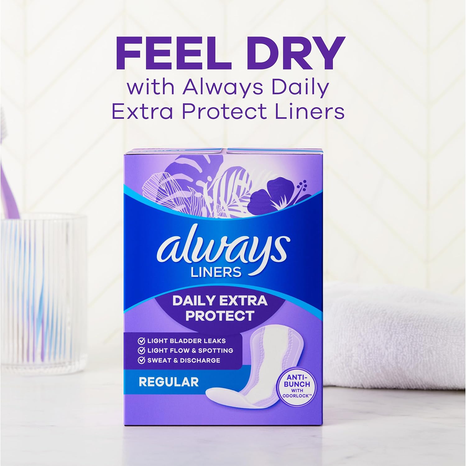 Always Daily Extra Protect Liners, Extra Long Length, Unscented Panty Liners, 368 Count (4 Packs of 92) Extra Long 368.0