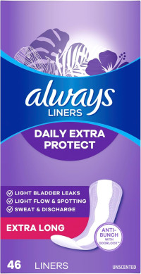 Always Daily Extra Protect Liners, Extra Long Length, Unscented Panty Liners, 368 Count (4 Packs of 92) Extra Long 368.0