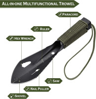 iunio Hiking Trowel, Camping, Backpacking, Portable Shovel, Multitool, Ultralight Camp Tool, with Carrying Pouch, for Gardening, Outdoor, Survival Black