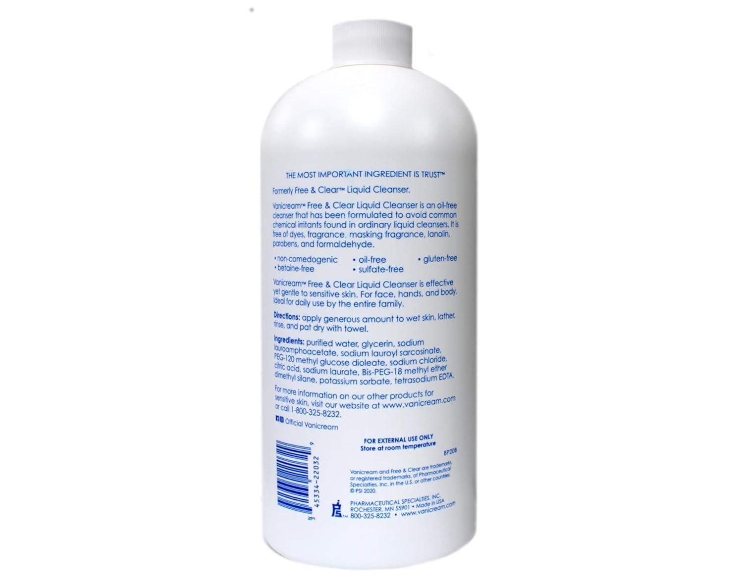 Vanicream Free & Clear Liquid Cleanser Refill 32 oz (Pack of 2)