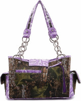 Western Style Camouflage Purse Concho Buckle Tooled Floral Country Studs Crossbody Women Handbag Shoulder Bag Wallet Set Purple Set