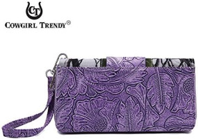 Western Style Camouflage Purse Concho Buckle Tooled Floral Country Studs Crossbody Women Handbag Shoulder Bag Wallet Set Purple Set