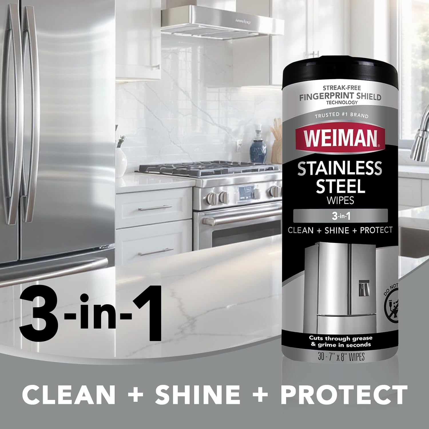 Weiman Stainless Steel Cleaner and Polish Wipes Bundle with Microfiber Cloth-Removes Fingerprints, Water Marks and Grease from Appliances - Works Great on Refrigerators, Ovens, and Grills 30 Count (Pack of 2)