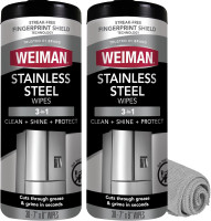 Weiman Stainless Steel Cleaner and Polish Wipes Bundle with Microfiber Cloth-Removes Fingerprints, Water Marks and Grease from Appliances - Works Great on Refrigerators, Ovens, and Grills 30 Count (Pack of 2)
