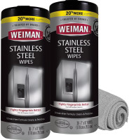 Weiman Stainless Steel Cleaner and Polish Wipes Bundle with Microfiber Cloth-Removes Fingerprints, Water Marks and Grease from Appliances - Works Great on Refrigerators, Ovens, and Grills 30 Count (Pack of 2)