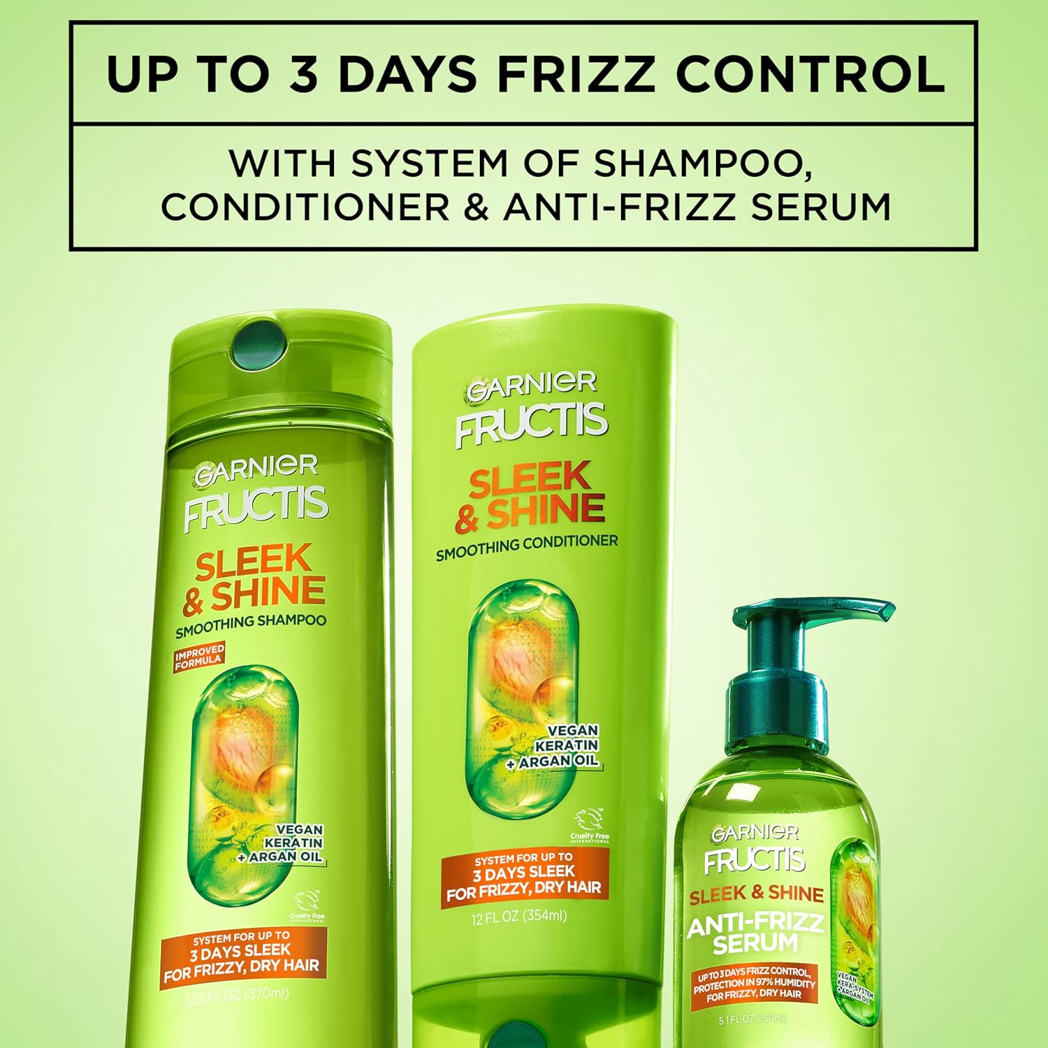 Garnier Fructis Sleek & Shine Anti-Frizz Serum for Frizzy, Dry Hair, Argan Oil, 5.1 Fl Oz, 1 Count (Packaging May Vary) Natural 5.1 Fl Oz (Pack of 1)