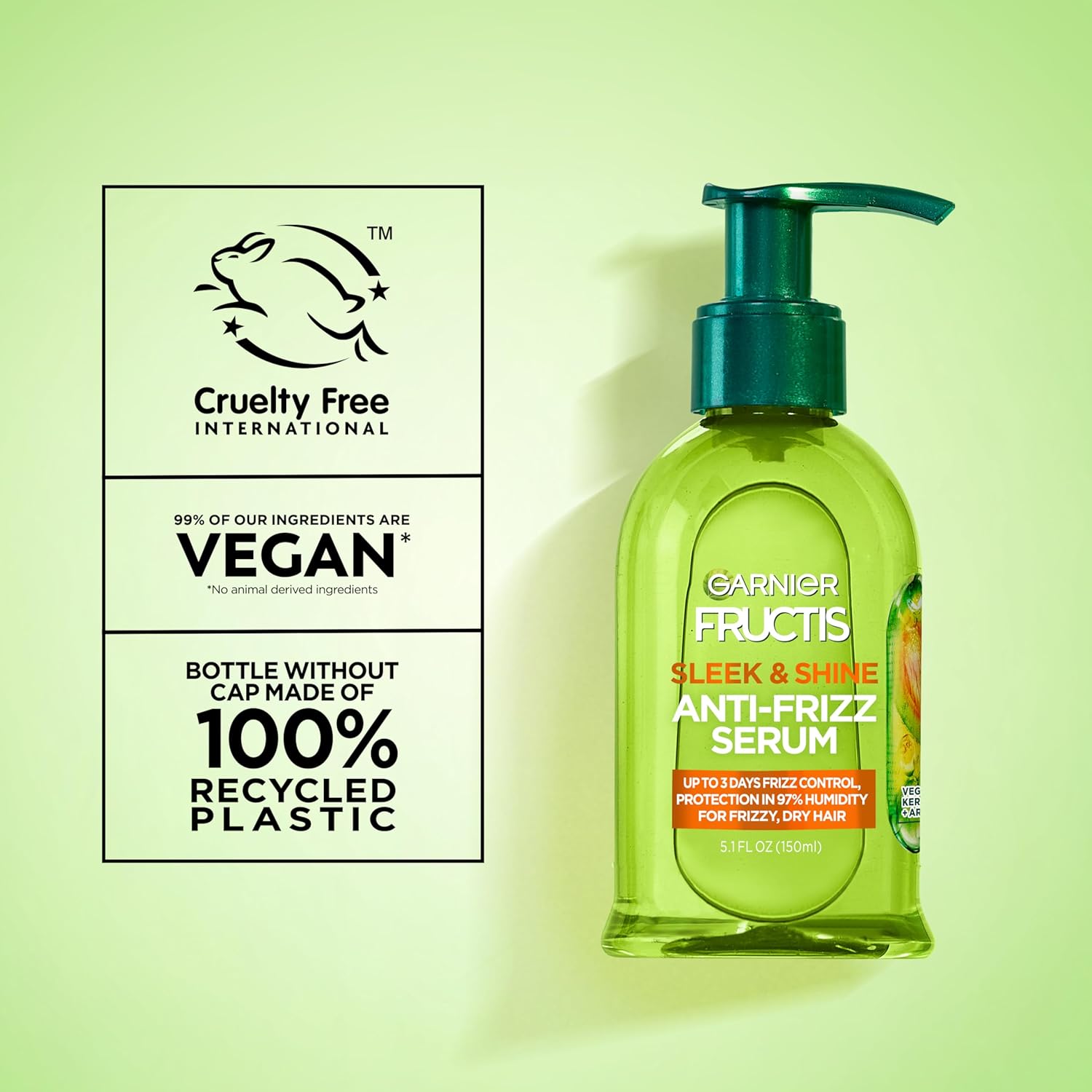 Garnier Fructis Sleek & Shine Anti-Frizz Serum for Frizzy, Dry Hair, Argan Oil, 5.1 Fl Oz, 1 Count (Packaging May Vary) Natural 5.1 Fl Oz (Pack of 1)