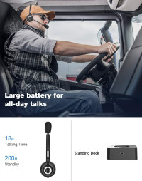 Trucker Bluetooth Headset, V5.0 Bluetooth Headset with Microphone Noise Canceling, 18hr Talktime Wireless Headset with Standing Dock, Car Bluetooth Headset for Cell Phone/Laptop/Tablet