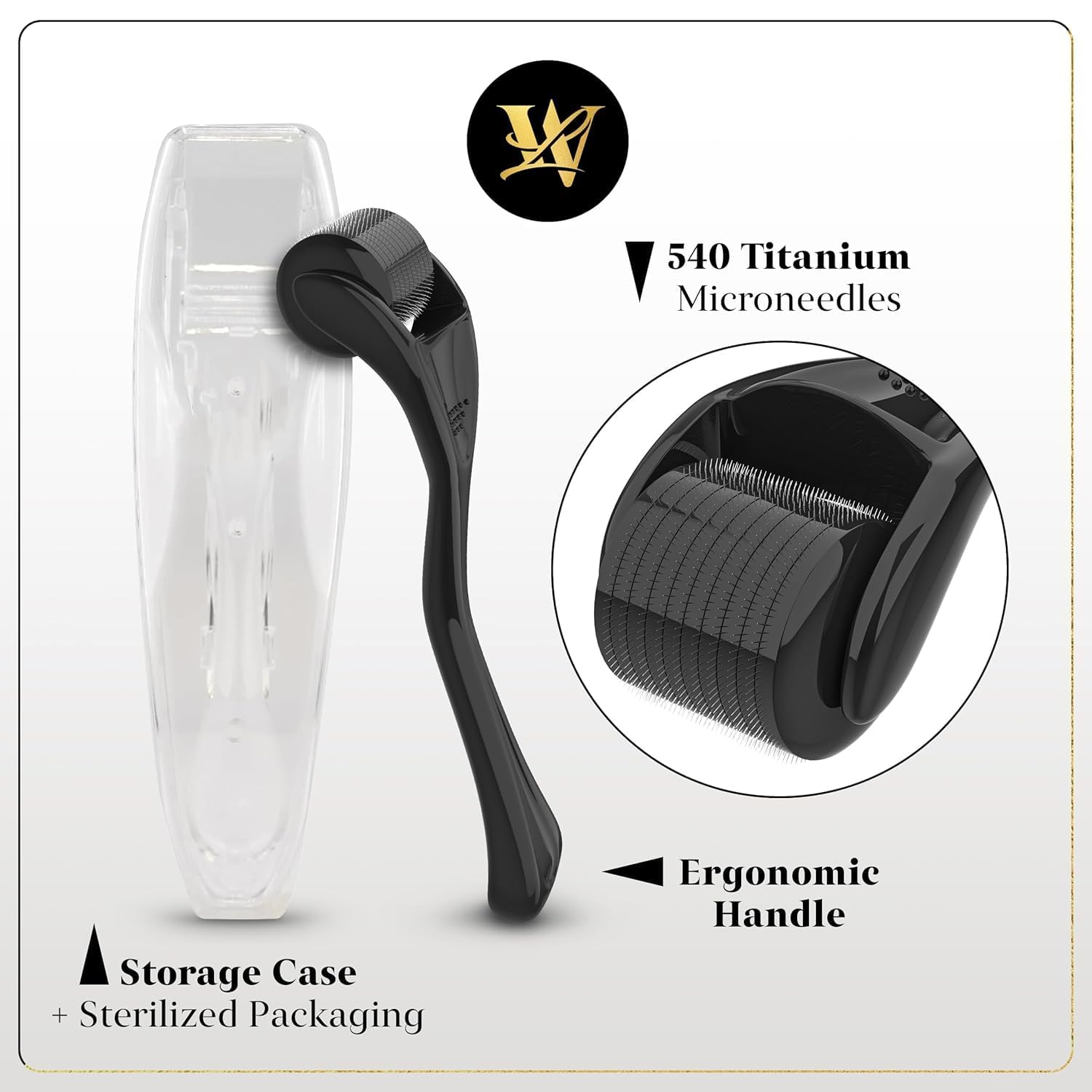 Derma Roller for Skin, Hair & Beard – Women and Men Titanium Microneedling Roller for Face & Scalp, Safe & Easy to Use 0.25mm Black