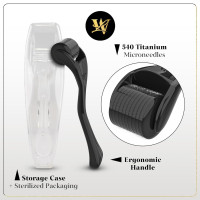 Derma Roller for Skin, Hair & Beard – Women and Men Titanium Microneedling Roller for Face & Scalp, Safe & Easy to Use 0.25mm Black