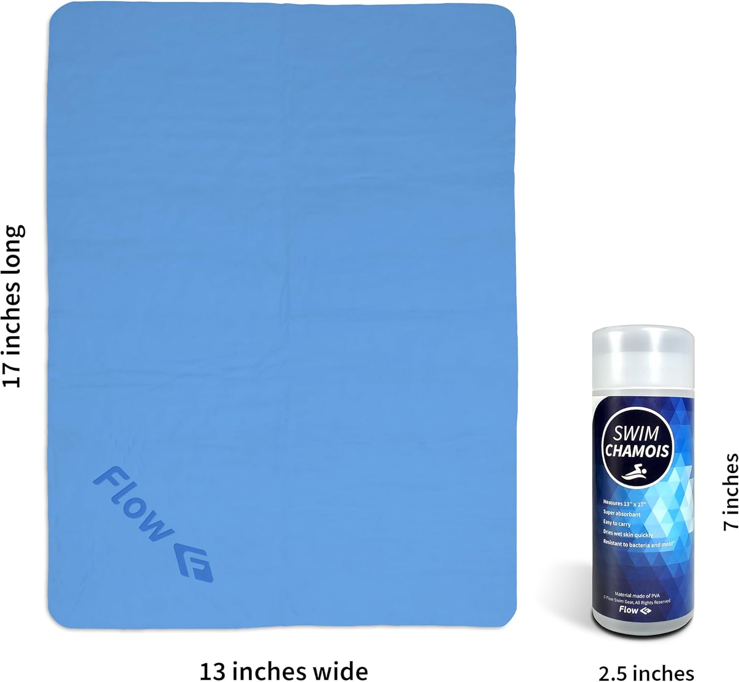 Flow Swim Chamois - Quick Dry Towel for Swimming, Diving, Triathlons, and Other Water Sports (Blue)