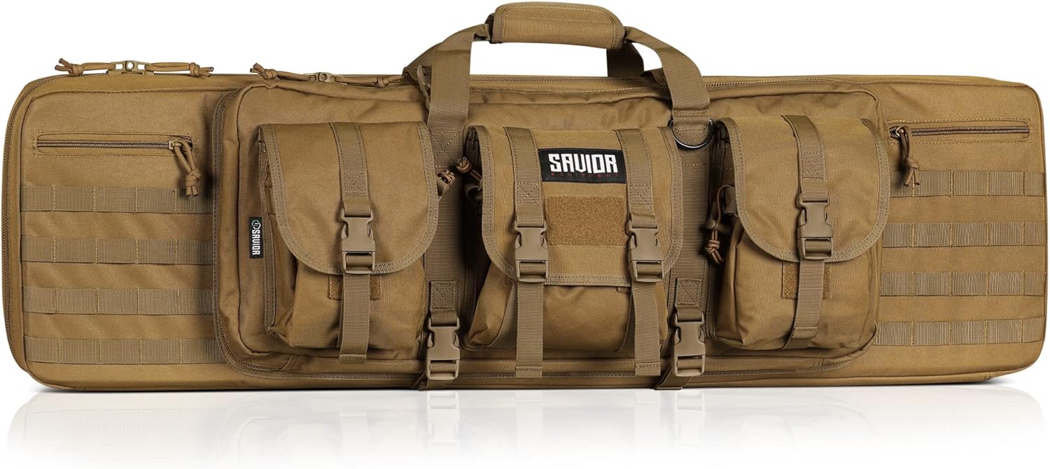 Savior Equipment American Classic Tactical Double Long Gun Bag Pistol Transportation Case w/Backpack Strap, Lockable Compartment, Available Length in 36