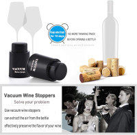 [2 PACK]Wine Bottle Stoppers,Real Vacuum Wine Stoppers,Reusable Wine Preserver,Wine Corks Keep Fresh,Best Gifts for Wine Lovers for christmas gifts. Black