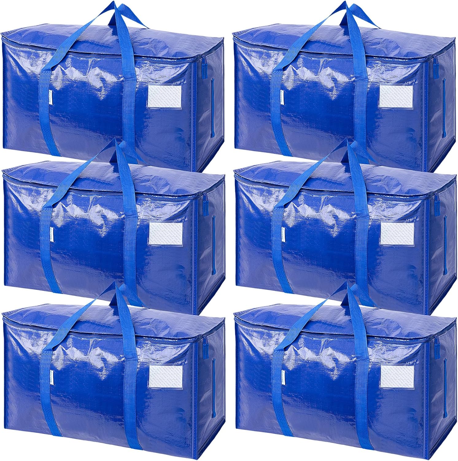TICONN 6 Pack Extra Large Moving Bags with Zippers & Carrying Handles, Heavy-Duty Storage Tote Moving Boxes for Space Saving 6 Pack Blue-24 Gallon