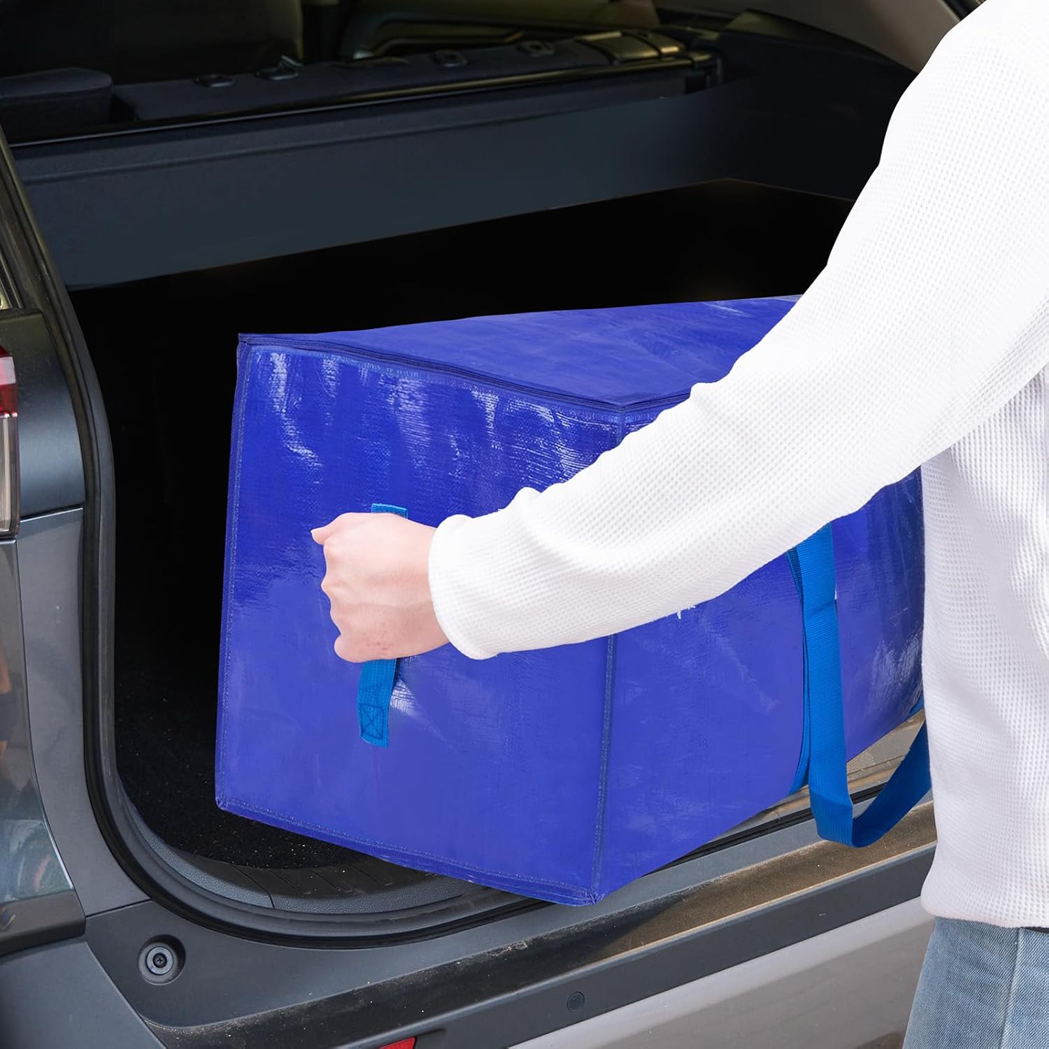 TICONN 6 Pack Extra Large Moving Bags with Zippers & Carrying Handles, Heavy-Duty Storage Tote Moving Boxes for Space Saving 6 Pack Blue-24 Gallon