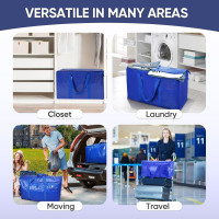 TICONN 6 Pack Extra Large Moving Bags with Zippers & Carrying Handles, Heavy-Duty Storage Tote Moving Boxes for Space Saving 6 Pack Blue-24 Gallon