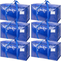 TICONN 6 Pack Extra Large Moving Bags with Zippers & Carrying Handles, Heavy-Duty Storage Tote Moving Boxes for Space Saving 6 Pack Blue-24 Gallon