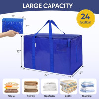 TICONN 6 Pack Extra Large Moving Bags with Zippers & Carrying Handles, Heavy-Duty Storage Tote Moving Boxes for Space Saving 6 Pack Blue-24 Gallon