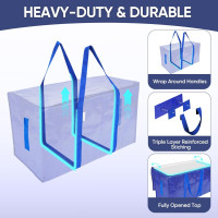 TICONN 6 Pack Extra Large Moving Bags with Zippers & Carrying Handles, Heavy-Duty Storage Tote Moving Boxes for Space Saving 6 Pack Blue-24 Gallon