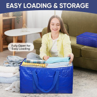 TICONN 6 Pack Extra Large Moving Bags with Zippers & Carrying Handles, Heavy-Duty Storage Tote Moving Boxes for Space Saving 6 Pack Blue-24 Gallon