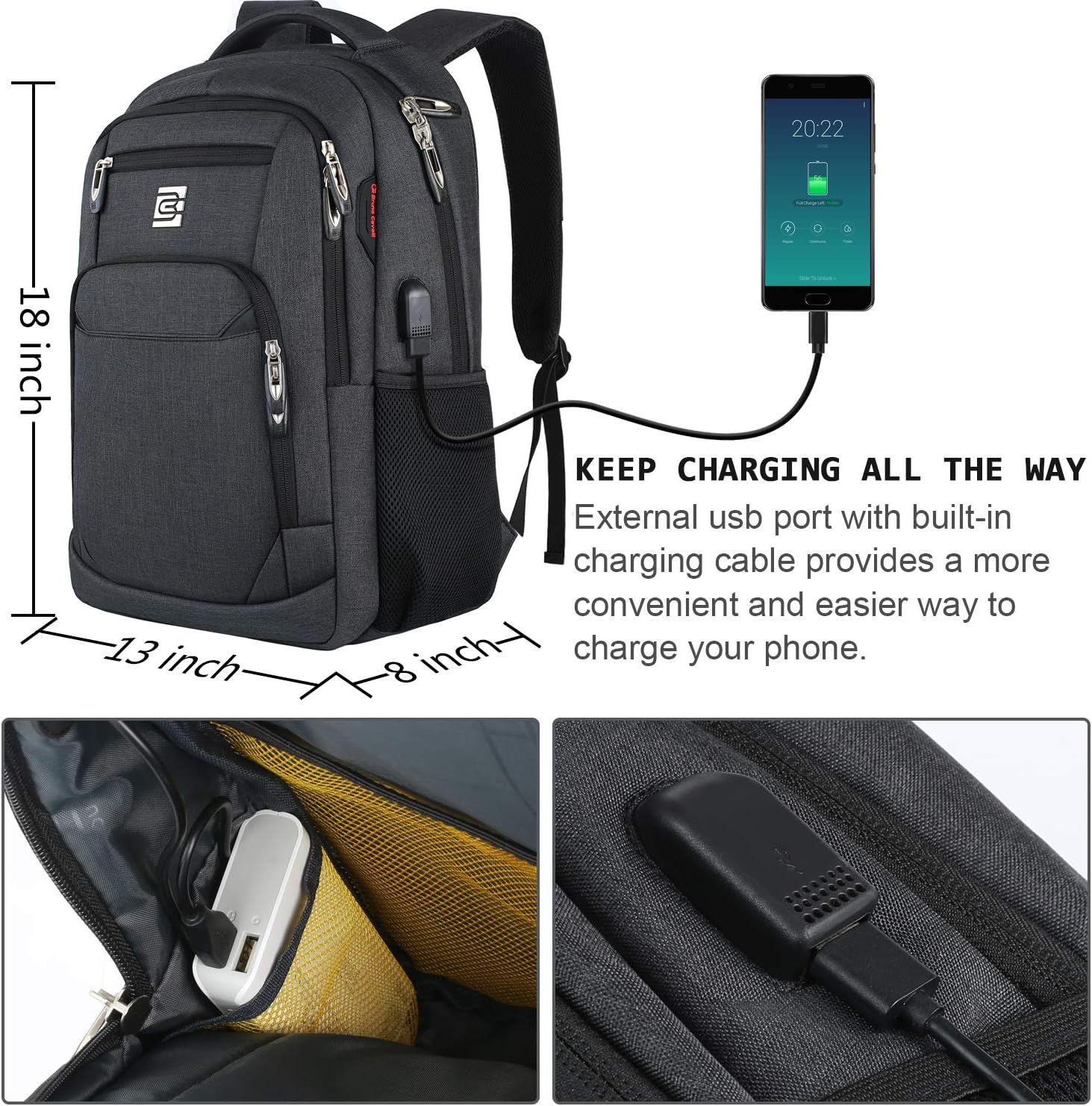 Laptop Backpack,Business Travel Anti Theft Slim Durable Laptops Backpack with USB Charging Port,Water Resistant College Computer Bag for Women & Men Fits 15.6 Inch Laptop and Notebook - Black Laptop 15.6 Inch Black