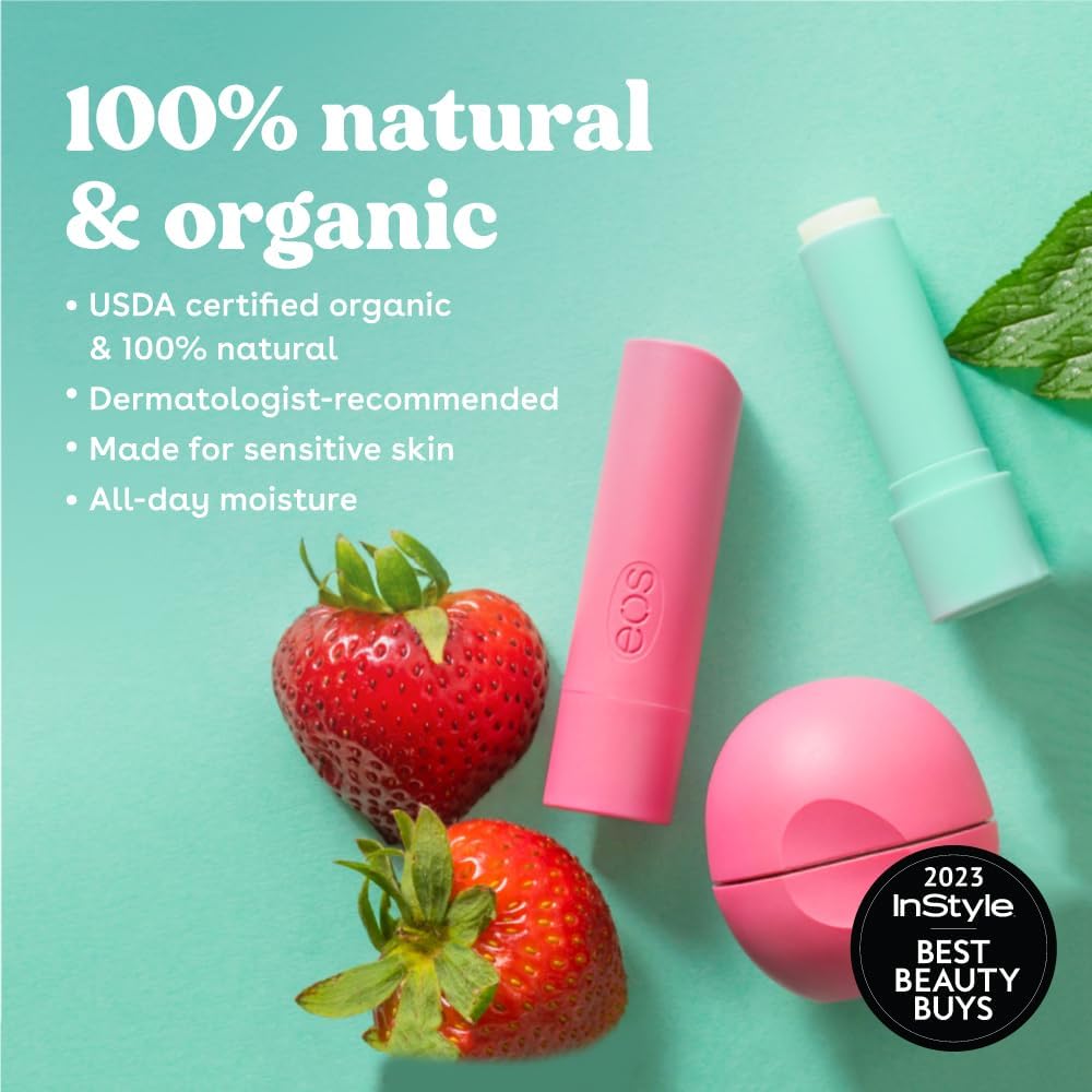 eos 100% Natural & Organic Lip Balm Sticks - Sweet Mint, All Natural Lip Balm, All-Day Moisture, Dermatologist Recommended, 0.14 oz, 2-Pack Sweet Mint 0.14 Ounce (Pack of 2)