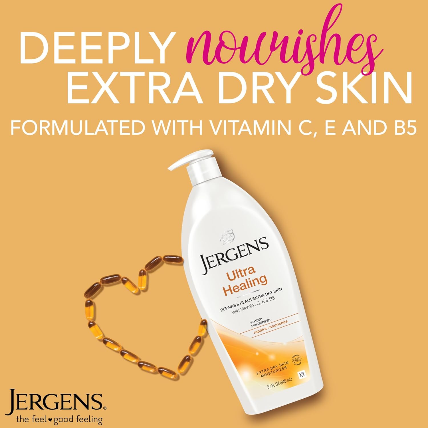 Jergens Ultra Healing Dry Skin Lotion, Hand and Body Moisturizer for Quick Absorption into Extra Dry Skin with Hydralucence Blend, Vitamins C, E and B5, 32oz 32 Fl Oz (Pack of 1) Regular Size