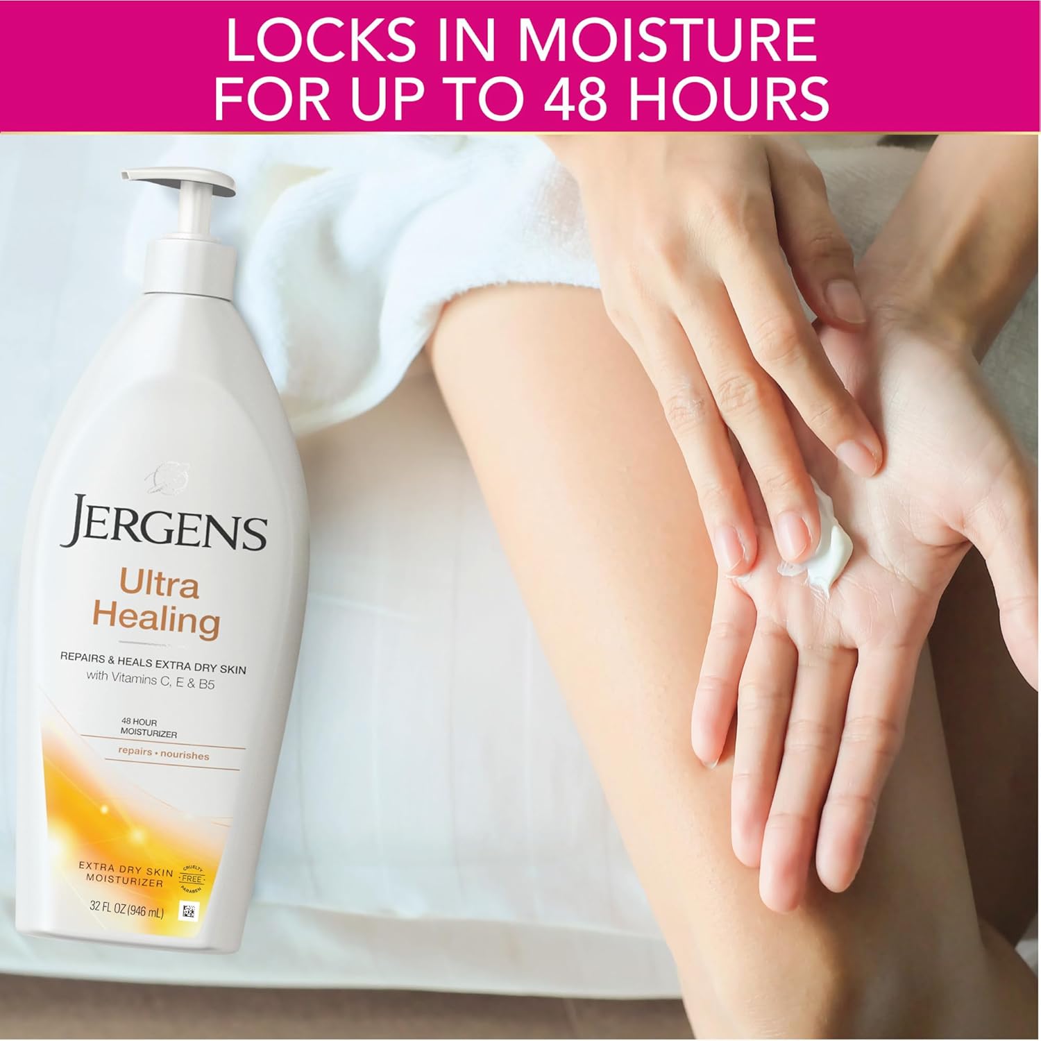 Jergens Ultra Healing Dry Skin Lotion, Hand and Body Moisturizer for Quick Absorption into Extra Dry Skin with Hydralucence Blend, Vitamins C, E and B5, 32oz 32 Fl Oz (Pack of 1) Regular Size