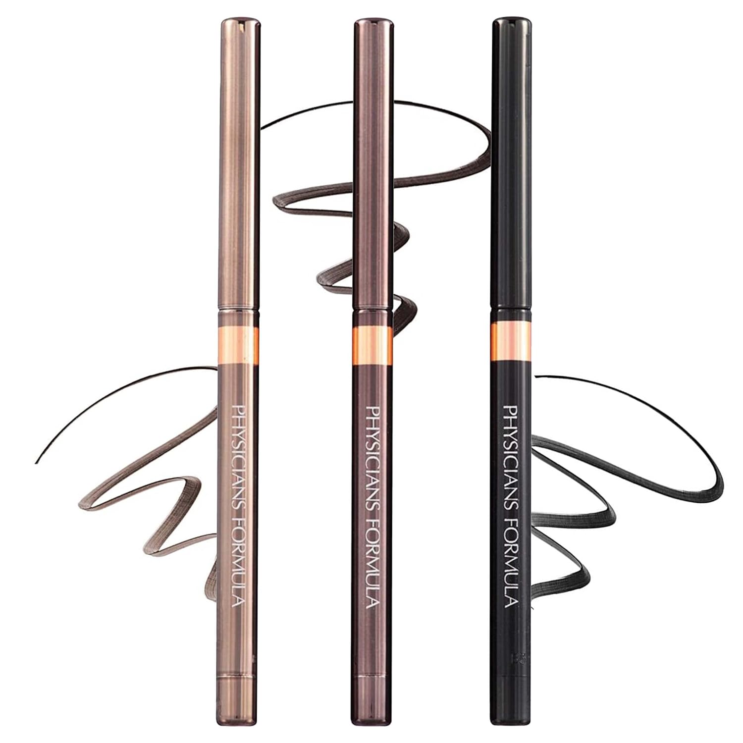 Physicians Formula Shimmer Eyeliner Pencil Set Of 3, Black, Dark Brown, Brown, Custom Eye Enhancing Eyeliner Trio, Dermatologist Approved Nude Eyes