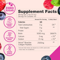 Zena Nutrition Liquid Collagen for Women & Men (Type 1 & 3) & 5000mcg Biotin, 2500mg Verisol Bioactive Collagen Peptides, Hair, Skin, Nail Supplement, Mixed Berry Colageno, 60 Servings, 20.3 fl oz