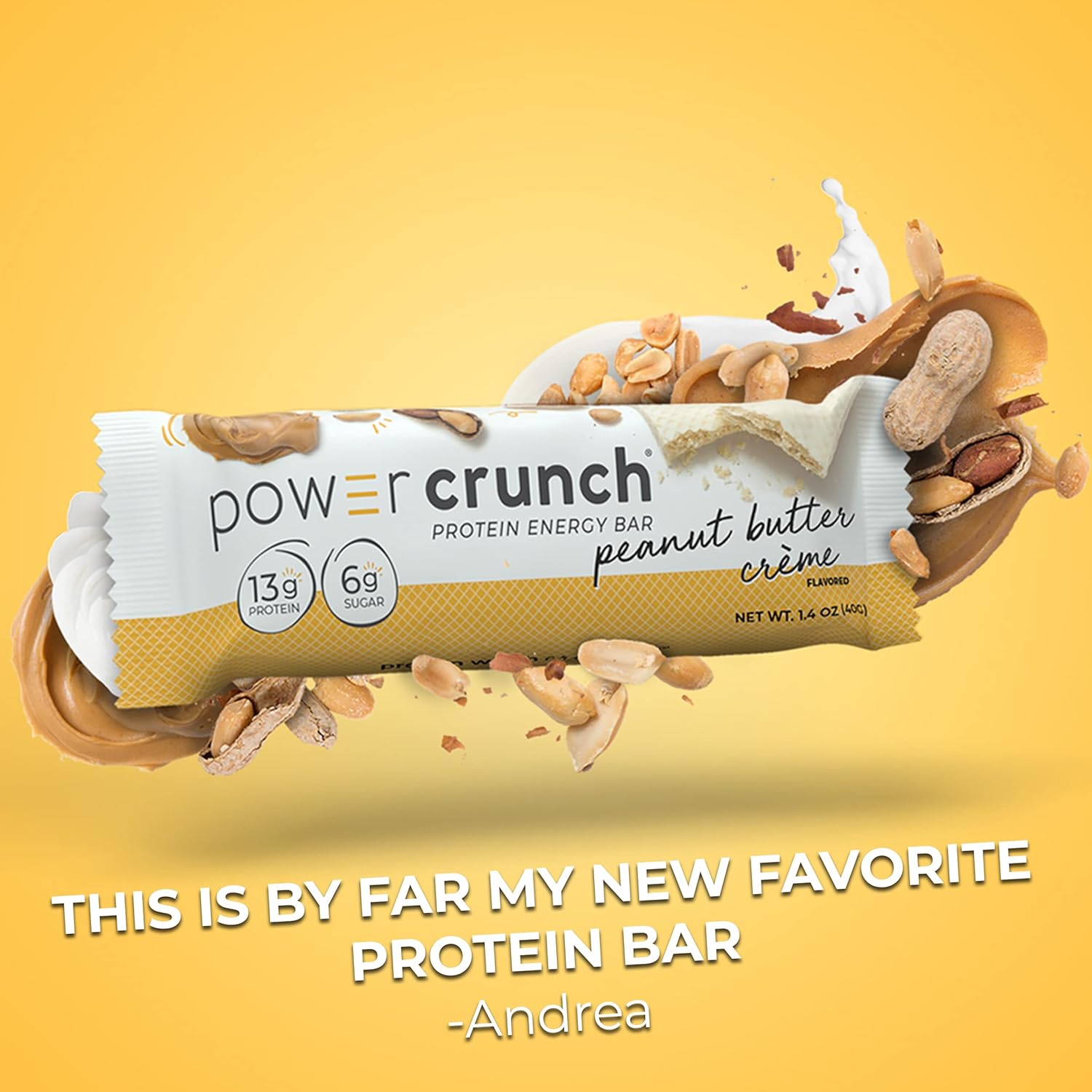 Power Crunch Protein Wafer Bars, High Protein Snacks with Delicious Taste, Peanut Butter Crème, 1.4 Ounce (12 Count)
