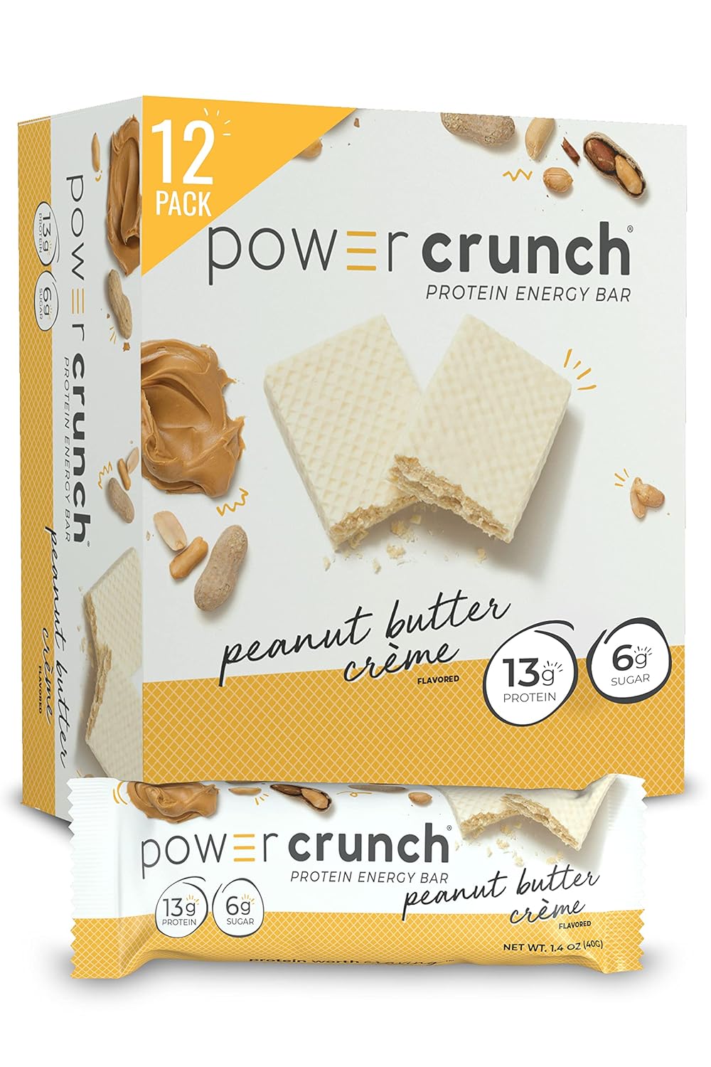 Power Crunch Protein Wafer Bars, High Protein Snacks with Delicious Taste, Peanut Butter Crème, 1.4 Ounce (12 Count) 12 Count (Pack of 1)