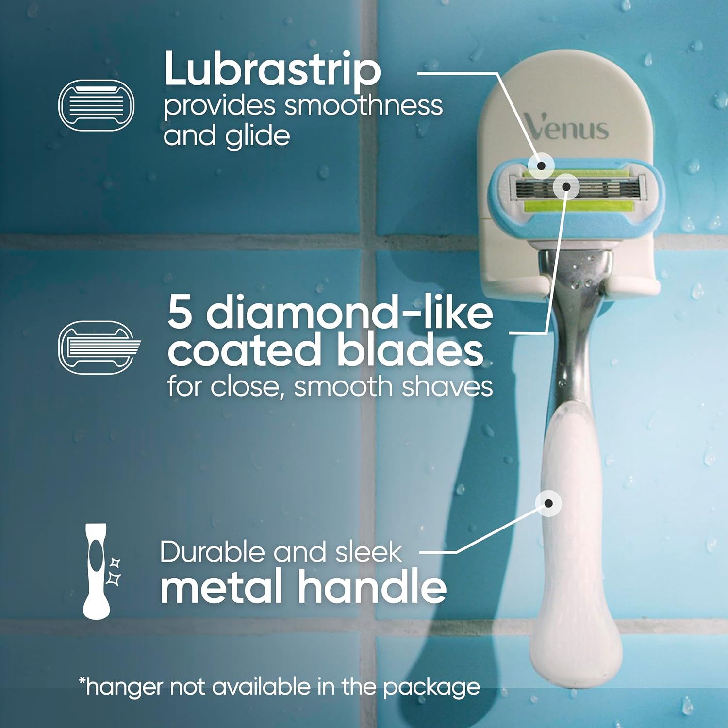 Gillette Venus Platinum Extra Smooth Metal Handle Women's Razor Handle + 4 Blade Refills, Pivoting Head and Ribbon of Moisture Platinum Handle + 4 Refills