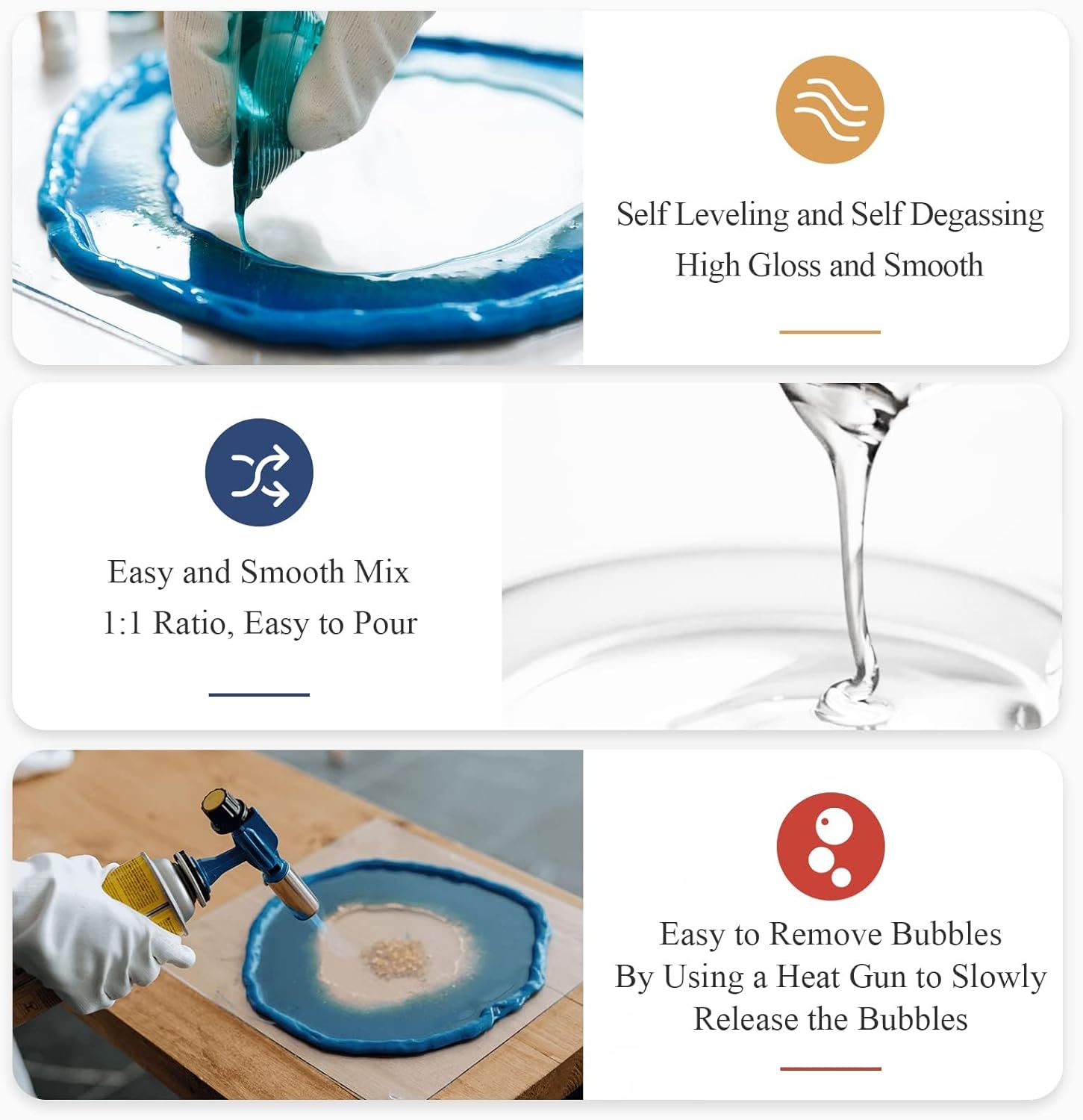 Epoxy Resin, 32OZ Epoxy Resin Crystal Clear, Not-Yellowing No-Bubble, Self Leveling Easy-Pour Easy Mix 1:1 Casting Kit & Coating for DIY Jewelry Making, Art Resina Clear Crafts, Molds, River Tables