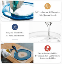 Epoxy Resin, 32OZ Epoxy Resin Crystal Clear, Not-Yellowing No-Bubble, Self Leveling Easy-Pour Easy Mix 1:1 Casting Kit & Coating for DIY Jewelry Making, Art Resina Clear Crafts, Molds, River Tables