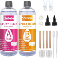 Epoxy Resin, 32OZ Epoxy Resin Crystal Clear, Not-Yellowing No-Bubble, Self Leveling Easy-Pour Easy Mix 1:1 Casting Kit & Coating for DIY Jewelry Making, Art Resina Clear Crafts, Molds, River Tables