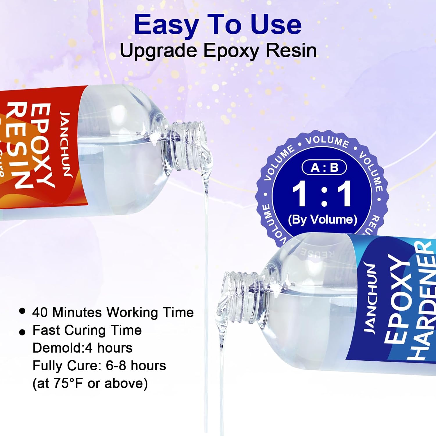 JANCHUN Crystal Clear Epoxy Resin Kit 16oz, Bubble-Free, Anti-Yellowing, Self Leveling Easy Mix 1:1 Coating and Casting Resin for Table Top, Molds, Tumbler Crafts, Painting, Jewelry, DIY Gifts 8 Fl Oz (Pack of 2)