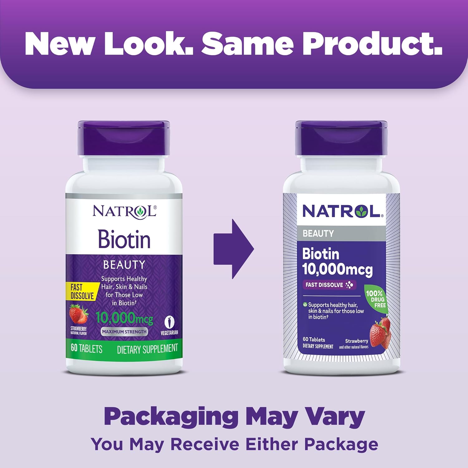 Natrol Biotin 10000mcg, 4X Faster Dissolve Supplement for Healthy Hair, Skin and Nails for Those Low in Biotin, Plus Energy Metabolism Support, 60 Tablets, Up to a 60 Day Supply Strawberry 60 Count (Pack of 1)
