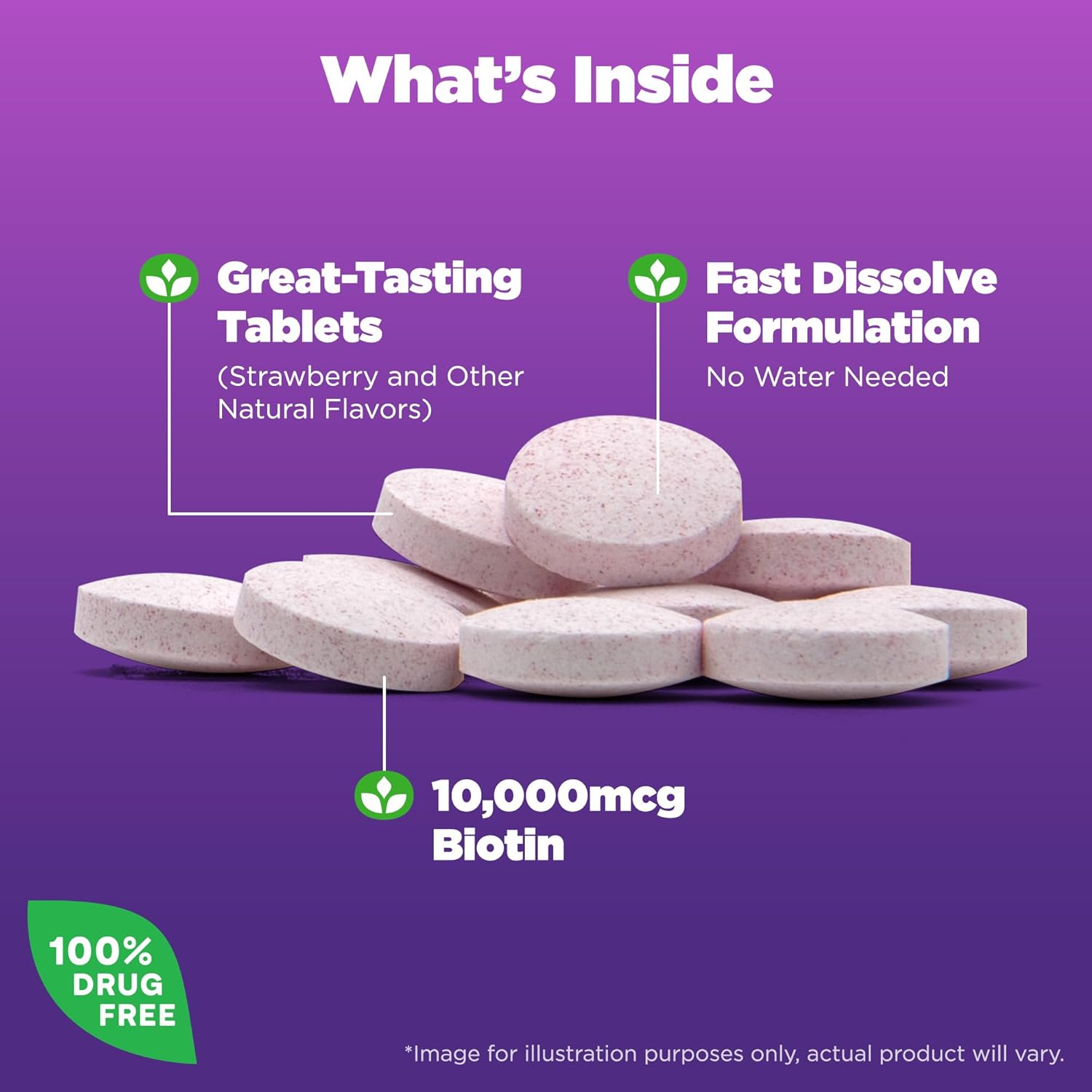 Natrol Biotin 10000mcg, 4X Faster Dissolve Supplement for Healthy Hair, Skin and Nails for Those Low in Biotin, Plus Energy Metabolism Support, 60 Tablets, Up to a 60 Day Supply Strawberry 60 Count (Pack of 1)